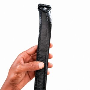 Black Crocodile-Pattern Leather Belt