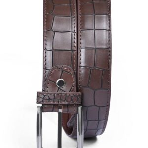 Brown Crocodile-Pattern Leather Belt