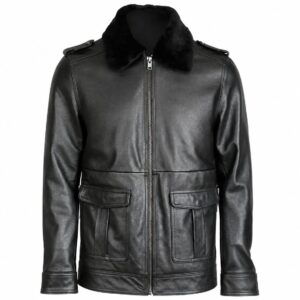 Leather Jacket With Soft Fur Collar ( P-7 )
