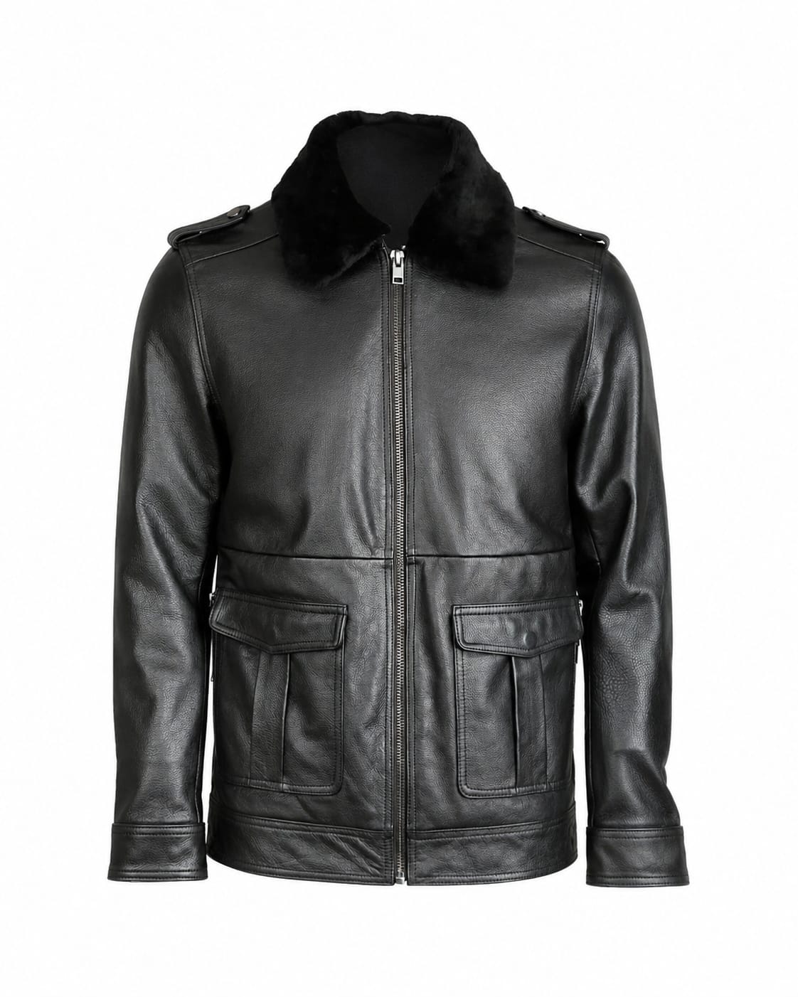 Leather Jacket With Soft Fur Collar ( P-7 )